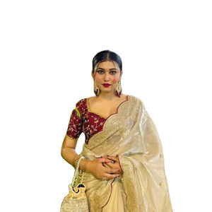 Rich Party Reception Special Gorgeous Color <b>Fancy</b> Cut Border Work Regular Length Beautiful Saree Contrast Blouse Winter Summer - Product Image 1