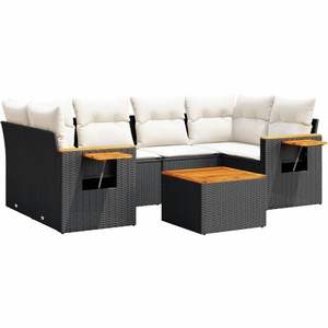 Ensemble de canapés de jardin noirs en rotin PE, mobilier d'extérieur avec coussins, design contemporain, imperméable, pour usage en terrasse - Product Image 4