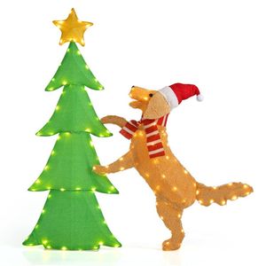 Albero di Natale Luminoso in Tinsel da 120 cm con Cane Goldendoodle in Peluche, Decorazioni Natalizie Festive - Product Image 4