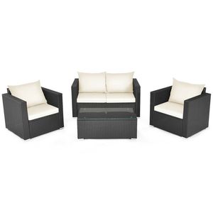 Set da Conversazione in Rattan a 4 Pezzi con Cuscini Imbottiti per Arredamento da Esterno - Product Image 1