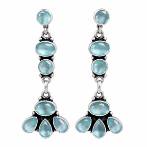 Verified Manufacturer Blue Quartz <b>Oxidized</b> Silver Bohemian Bell Shape Dangle Earrings Party Wholesale Bulk Supplier - Product Image 1