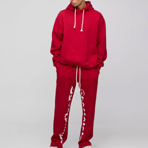 Ensemble de survêtement évasé et ample de qualité supérieure en molleton de coton noir, effet délavé soleil et vieilli, pour l'entraînement, le jogging et le sport - Product Image 1