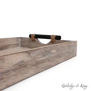 Rustic Eco-Friendly American Style Ceramic Serving <b>Tray</b> Round Handmade Solid Design <b>with</b> Rope <b>Handles</b> for Dining Kitchen Use - Product Image 5