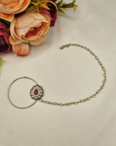Ensemble de bijoux ethniques indiens sur mesure, grand anneau de nez Kundan avec chaîne de perles, plaqué or antique, pour mariée, vente en gros, fournisseurs de bijoux fins - Product Image 3