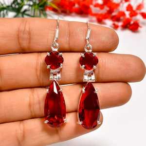 Pendientes colgantes de plata de ley con granate rojo Nikhil Gems NG-033, modernos, con certificación de tercera parte, piedra de nacimiento de enero - Product Image 6