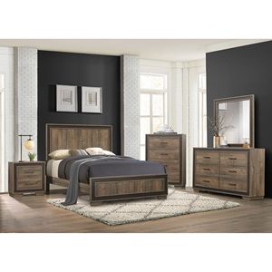 Comò moderno rustico 1pc con 6 cassetti con finitura ebano scuro mobili camera da letto di mogano assi di legno ottimale per il vostro spazio - Product Image 5