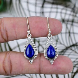 Boucles d'oreilles pendantes en argent sterling 925 avec lapis-lazuli bleu, forme poire, style bohème, cadeau de fête tendance pour femmes, vente chaude - Product Image 4