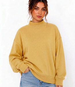 Sweat-shirt à col montant en molleton 100 % coton pour femme, prix abordable, logo imprimé sur le devant, service OEM, décontracté, hiver - Product Image 1