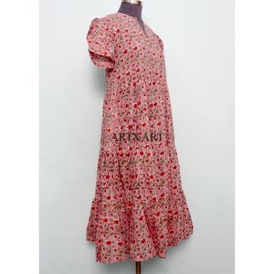 Vestido Midi de Algodón con Estampado Floral, Elegante, Casual y Dulce, para Mujer, Ligero, Estilizado, Silueta en A Natural, Ecológico, al por Mayor - Product Image 4