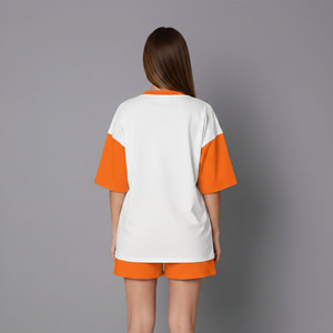 Hot Sale Women's Regular Fit 2 Tone Short Sleeve Silk Screen Printed Custom Logo Eco-Friendly comfortable 100% Cotton twin <b>set</b> - Product Image 6