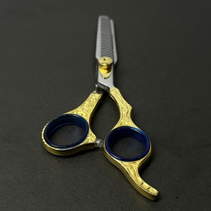 Ciseaux à effiler les cheveux en acier inoxydable plaqué or, haute précision, à dents affûtées, pour salons de coiffure et barbiers - Product Image 3
