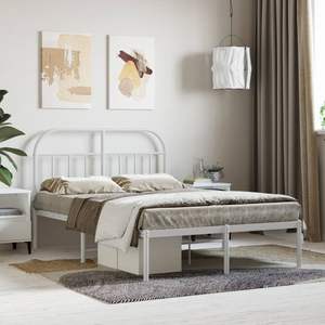White Powder-Coated Steel Full Bed Frame Rectangular Metal Bed - Product Image 1