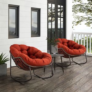 Orange Outdoor Rattan Rocking Chair with <b>Padded</b> <b>Cushion</b> for Porch Living Room Garden Recliner Rocker - Product Image 3