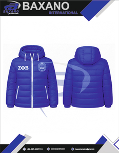 เสื้อแจ็คเก็ตพัฟเฟอร์สีน้ำเงินแบบมีฮู้ดสำหรับฤดูหนาวของชมรมเซต้า ฟี เบต้า (ZPB) พร้อมโลโก้ด้านหน้าแบบกำหนดเองของชมรมกรีก ZPB - Product Image 6