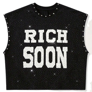 เสื้อกล้ามโอเวอร์ไซส์พิมพ์ลาย RICH SOON สไตล์สตรีทแวร์ ผ้าเจอร์ซีย์คอตตอน 100% 300GSM ประดับคริสตัลเต็มตัว สำหรับทุกเพศ - Product Image 1