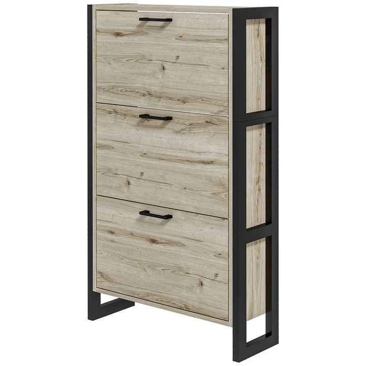 Walnut 3-Drawer Shoe Cabinet Flip-Top Storage Organizer for Shoe Racks