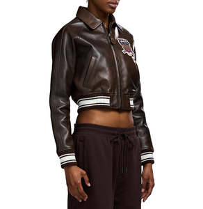 Avirex Women's High Quality Dyed Breathable Leather Varsity <b>Jacket</b> Crew Neck Customized Color Windproof Eco-Friendly Quick Dry - Product Image 5