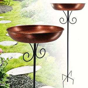 Bain d'oiseaux décoratif en métal pour jardin, accessoire extérieur durable avec support robuste, bassin d'eau adapté aux oiseaux - Product Image 2