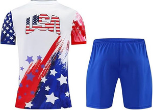 Vêtements de football pour enfants personnalisés en gros, uniformes pour enfants, impression sublimée, col en V, manches courtes, polyester à séchage rapide - Product Image 2