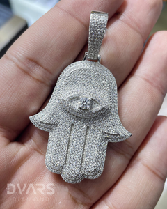 Colgante de Lujo de Plata de Ley con Moissanita Helada, Mano de Hamsa de Fátima, Amuletos de Ojo Personalizados, Joyería Religiosa de Protección, Rodio/Oro - Product Image 5