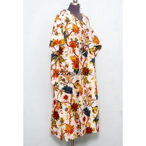 Vestido Kaftan Ecológico Paradise 100% Algodón, Impresión a Mano, Largo hasta el Suelo, Ropa de Resort, Natural - Product Image 4