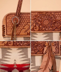 Western Leather Saddle Bag Tote Genuine Leather Cowgirl <b>Handbag</b> Embossed Floral Pattern for Women - Product Image 3