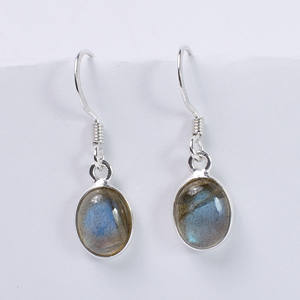 Natural Labradorite Cabochon Oval Gemstone Trendy <b>Handmade</b> <b>Jewelry</b> Wholesale 925 Sterling Silver Bezel Drop Dangle Earrings - Product Image 3