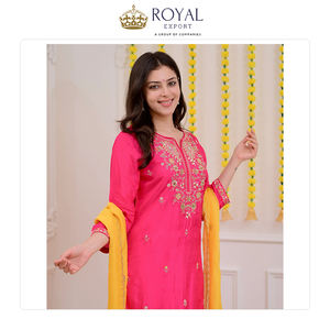 Diseño llamativo, nueva colección de ropa de estilo indio de primera calidad, Chanderi con bordado, conjunto Kurti y pantalón. - Product Image 4