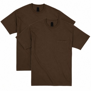 Men's Brown Short Sleeve O-Neck Knitted Casual T-<b>Shirt</b> Regular Fit Solid Color <b>Pocket</b> Front Polyester Jersey Fabric Breathable - Product Image 6