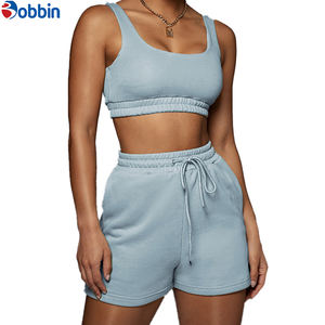 Ensemble de shorts 2 pièces pour femmes, style hip-hop d'été, longueur normale, sans manches, col rond, jersey 100% coton, écologique, séchage rapide - Product Image 6