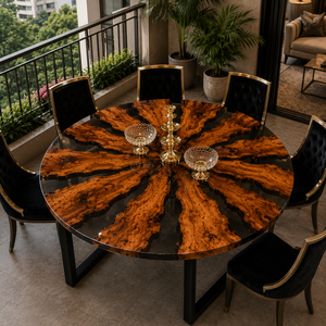Custom Modern Eco-Friendly Round <b>Epoxy</b> Resin <b>Coffee</b> Dining <b>Table</b> with Tabletop Installation for Wedding Diwali Luxury Indoor Use - Product Image 1