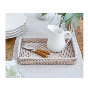 Bandeja de Servir Multiusos de Ratán de Primera Calidad, con Asa de Madera Natural, Hecha a Mano, Organizador de Mesa para Té, Café y Cocina - Product Image 4