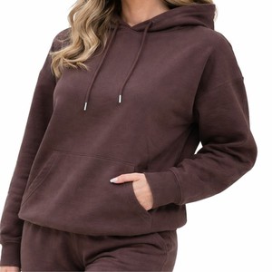 Ensemble de survêtement 100 % coton, couleur unie, décontracté, coupe ample, sweat-shirt à manches longues, pantalon tricoté respirant longueur cheville, OEM - Product Image 2