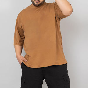 T-shirt à manches courtes pour homme, couleur unie, col rond, 100% coton, coupe classique, jersey tricoté décontracté, marron - Product Image 4