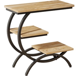 Modern Durable Portable Wood Top Iron Frame Coffee Table with Two <b>Shelves</b> for Living Room Home Furniture Multifunctional Design - Product Image 6