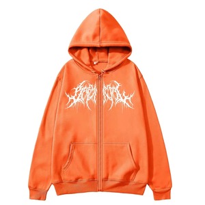 Sweat à capuche zippé vert oversize avec imprimé logo gothique blanc, coupe classique, unisexe, décontracté, en polaire, pour l'hiver - Product Image 4