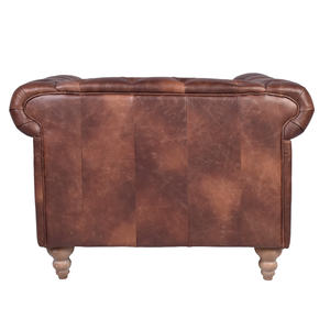 Canapé Chesterfield vintage moderne à une place avec revêtement en cuir capitonné profond, pieds en bois massif, fauteuil pour salon - Product Image 5