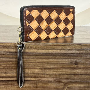 Top Sale Genuine Leather Checkered Pattern Clutch Zipper Pouch Luxury Wristlet Wallet ATM <b>Credit</b> <b>Card</b> <b>Holder</b> For Shopping - Product Image 5