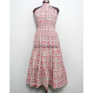 Robe midi à imprimé floral pour femmes, col roulé, robe trapèze, 100% coton, robe d'été décontractée, robe sans manches à imprimé floral - Product Image 1