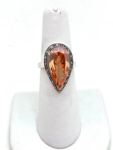 Sterling <b>Silver</b> Pear Shape Champagne Quartz <b>Ring</b> Marcasite Vintage Style Elegant Women Jewelry IGI Certified Luxury Wholesale - Product Image 5