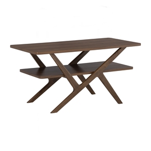 Mesa de Centro Rectangular Decorativa de Estilo Moderno de Mediados de Siglo con Chapa de Nogal Natural y Estante Inferior para Exhibición, para Uso en el Hogar y la Oficina - Product Image 1