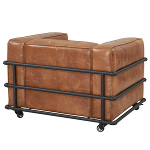 Modern Ergonomic Foam-Filled Living Room Single Seater Tan Brown Leather <b>Sofa</b> with Casters - Product Image 4