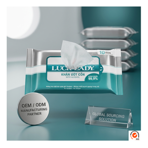 Lingettes humides alcoolisées Luck Lady 10 unités en tissu non-tissé haute résistance, 99,9 % eau pure, technologie RO EDI UV, OEM ODM Vente en gros - Product Image 1