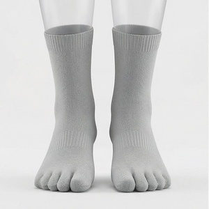 Men's Crew <b>Socks</b> Solid Color Knitted 5 <b>Toe</b> Breathable Cotton Daily Wear Spring Style - Product Image 1
