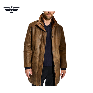 EMPIRE TREND WEARS <b>Men's</b> Long PU Leather Motorcycle <b>Jacket</b> Windproof Winter Workwear Style Stand Collar Sherpa Lining Zipper <b>Fur</b> - Product Image 4