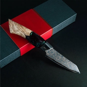 Couteau de chef Santoku en cuivre damasé de designer avec motif décoratif et manche ergonomique pour cuisines modernes - Product Image 3