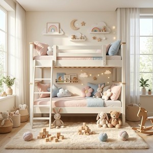 Twin Size Solid <b>Pine</b> Wood Eco-friendly Platform Bunk <b>Bed</b> with Ladder Modern Style Kids Bedroom Furniture - Product Image 4