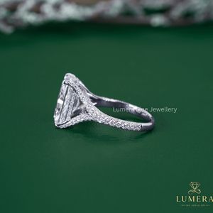 Bague de déclaration allongée en or cultivé en laboratoire, taille Radiant, certifiée IGI, avec halo dissimulé, sertissage cathédrale, micro-pavé, pour mariage - Product Image 6