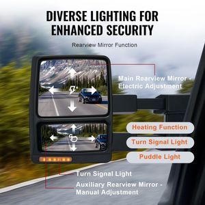 2004-2014 Ford F150 specchietti da traino riscaldati a sinistra coppia di segnale di luce pozzanghera vetro convesso controllo manuale telescopico - Product Image 4