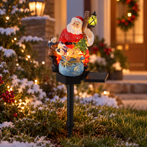 Decorazioni Natalizie da Giardino all'Ingrosso: Statua di Babbo Natale in Resina con Luci Solari per Esterni - Product Image 1